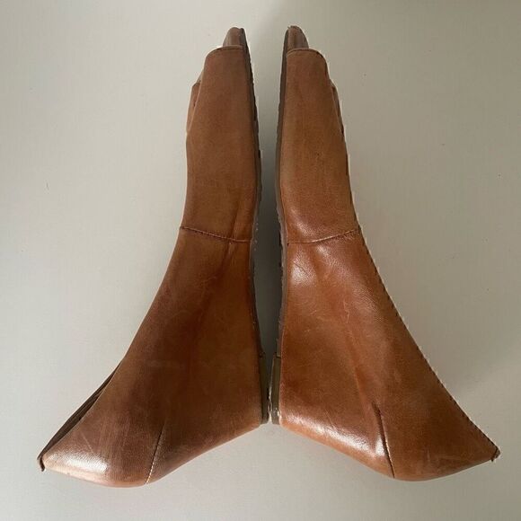 Miz Mooz Vintage Nude Wedge Heels Sz 6 Buckle Square Peep Toe Leather Farah - Picture 9 of 9